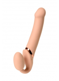 Телесный безремневой вибрострапон Vibrating Bendable Strap-On L - Strap-on-me - купить с доставкой в Сыктывкаре