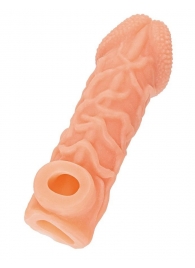 Телесная закрытая насадка с венками Cock Sleeve Size S - 13,8 см. - KOKOS - в Сыктывкаре купить с доставкой