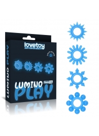 Набор из 4 голубых, светящихся в темноте эрекционных колец Lumino Play - Lovetoy - в Сыктывкаре купить с доставкой