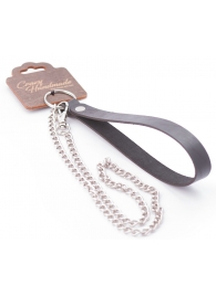 Серебристый металлический поводок с кожаной черной ручкой - 80 см. - Crazy Handmade - купить с доставкой в Сыктывкаре