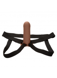 Коричневый фаллопротез из силикона Extension with Harness - 15,75 см. - California Exotic Novelties - купить с доставкой в Сыктывкаре