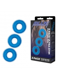 Комплект из трех голубых колец для эрекции 3-Pack Ultra-Stim Stretch Cock Rings - BlueLine - в Сыктывкаре купить с доставкой