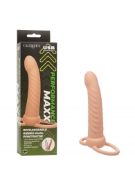 Телесная насадка для двойного проникновения Rechargeable Ribbed Dual Penetrator с вибрацией - California Exotic Novelties - купить с доставкой в Сыктывкаре