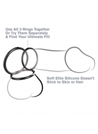 Набор из трех черных эрекционных колец Silicone 3-Ring Stamina Set - Pipedream - в Сыктывкаре купить с доставкой