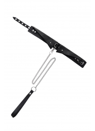 Черный кожаный ошейник-воротник с поводком - Pecado - купить с доставкой в Сыктывкаре