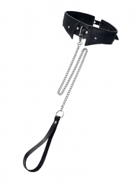 Черный кожаный ошейник-воротник с поводком - Pecado - купить с доставкой в Сыктывкаре
