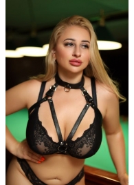 Черная кожаная сбруя с ошейником plus size из нежной кожи - БДСМ Арсенал - купить с доставкой в Сыктывкаре