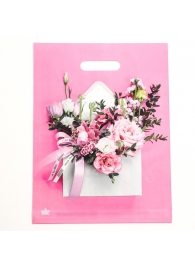 Розовый пакет с цветочным принтом и вырубной ручкой (40х31 см) - Сима-Ленд - купить с доставкой в Сыктывкаре