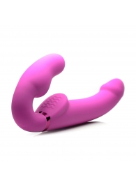 Розовый безремневой страпон с вибрацией и функцией расширения Inflatable Ergo-Fit Strapless Strap-On - XR Brands - купить с доставкой в Сыктывкаре