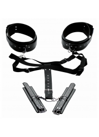 Черная бондажная система Acquire Easy Access Thigh Harness with Wrist Cuffs - XR Brands - купить с доставкой в Сыктывкаре