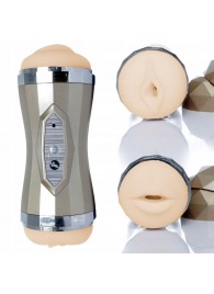 Двусторонний мастурбатор с вибрацией Double Delight - вагина и ротик - Boys of Toys - в Сыктывкаре купить с доставкой