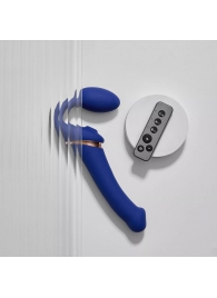 Синий безремневой страпон Multi Orgasm Bendable Strap-On size L с клиторальной стимуляцией - Strap-on-me - купить с доставкой в Сыктывкаре