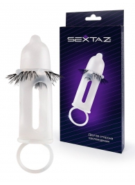 Эластичная насадка на пенис с подхватом мошонки и стимулирующими «ресничками» - Sextaz - в Сыктывкаре купить с доставкой