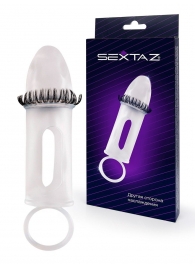 Закрытая насадка на пенис с подхватом мошонки и стимулирующими «ресничками» - Sextaz - в Сыктывкаре купить с доставкой
