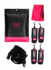 Черно-розовый эротический набор: фиксатор, оковы, наручники, повязка - Erokay - купить с доставкой в Сыктывкаре