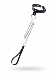 Черный узкий однослойный ошейник с серебристым поводком-цепочкой - Pecado - купить с доставкой в Сыктывкаре