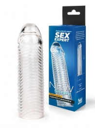 Прозрачная закрытая насадка на пенис с ребрышками - 16 см. - Sex Expert - в Сыктывкаре купить с доставкой