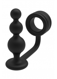 Черное эрекционное кольцо с анальной елочкой Cockring With Beaded Anal Plug - Dream Toys - в Сыктывкаре купить с доставкой