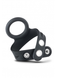 Черное эрекционное кольцо с подхватом мошонки на кнопках VS6 - Blush Novelties - в Сыктывкаре купить с доставкой
