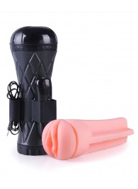 Телесный мастурбатор-вагина в черной колбе с вибрацией - Boys of Toys - в Сыктывкаре купить с доставкой