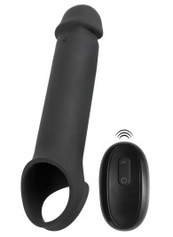 Черная вибронасадка для пениса с хомутом для мошонки и пультом ДУ Remote Controlled Penis Extension - Orion - в Сыктывкаре купить с доставкой