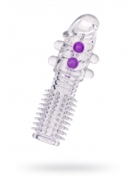 Гелевая прозрачная насадка с шариками и шипами - 14 см. - Toyfa Basic - в Сыктывкаре купить с доставкой