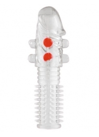 Гелевая прозрачная насадка с шариками и шипами - 14 см. - Toyfa Basic - в Сыктывкаре купить с доставкой