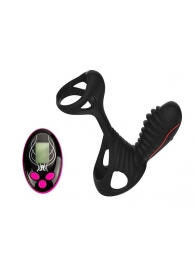 Чёрная насадка на фаллос Gladiator + LRS  с трехкнопочным пультом управления - Adrien Lastic - в Сыктывкаре купить с доставкой