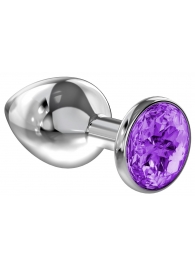Малая серебристая анальная пробка Diamond Purple Sparkle Small с фиолетовым кристаллом - 7 см. - Lola Games - купить с доставкой в Сыктывкаре