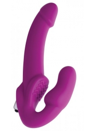 Ярко-розовый безремневой вибрострапон Evoke Vibrating Strapless Silicone Strap-on Dildo - XR Brands - купить с доставкой в Сыктывкаре