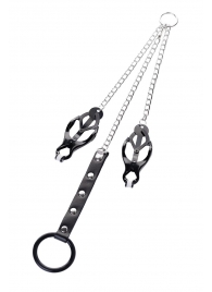 Черно-серебристые зажимы для сосков с кольцом для пениса TOYFA Metal - ToyFa - купить с доставкой в Сыктывкаре