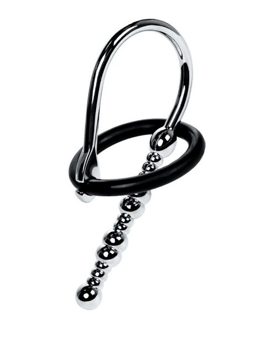 Серебристый уретральный плаг-бусины TOYFA Metal с мягким фиксириющим кольцом - ToyFa - купить с доставкой в Сыктывкаре