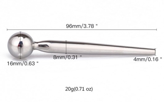 Гладкий металлический уретральный плаг с шариком - 9,6 см. - Notabu - купить с доставкой в Сыктывкаре