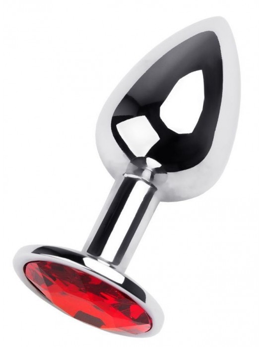 Маленькая коническая серебристая анальная пробка с красным кристаллом - 7 см. - ToyFa - купить с доставкой в Сыктывкаре