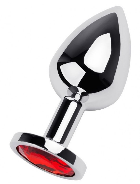 Серебристая коническая анальная пробка с красным кристаллом - 8 см. - ToyFa - купить с доставкой в Сыктывкаре