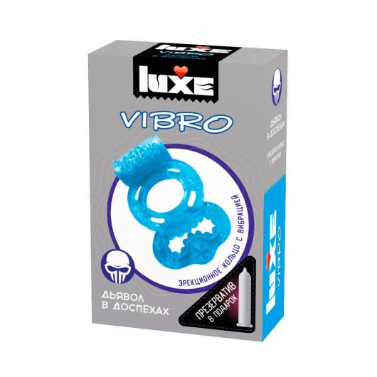 Голубое эрекционное виброкольцо Luxe VIBRO  Дьявол в доспехах  + презерватив - Luxe - в Сыктывкаре купить с доставкой