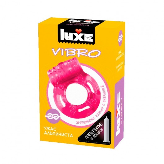 Розовое эрекционное виброкольцо Luxe VIBRO  Ужас Альпиниста  + презерватив - Luxe - в Сыктывкаре купить с доставкой
