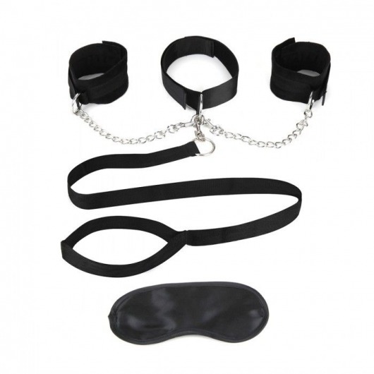 Чёрный ошейник с наручниками и поводком Collar Cuffs   Leash Set - Lux Fetish - купить с доставкой в Сыктывкаре