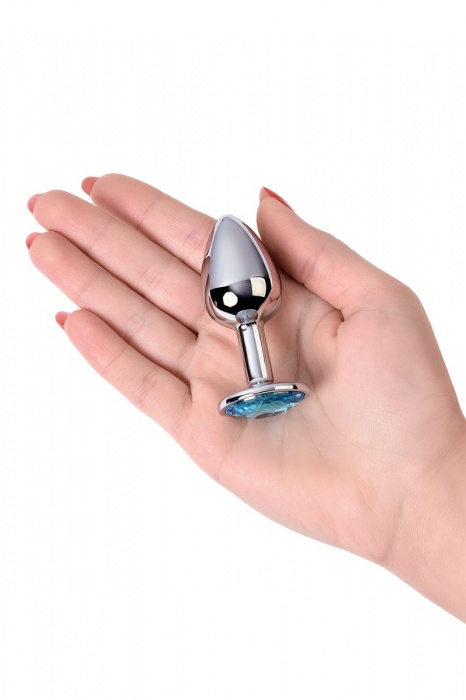Серебристая конусовидная анальная пробка с голубым кристаллом - 7 см. - ToyFa - купить с доставкой в Сыктывкаре