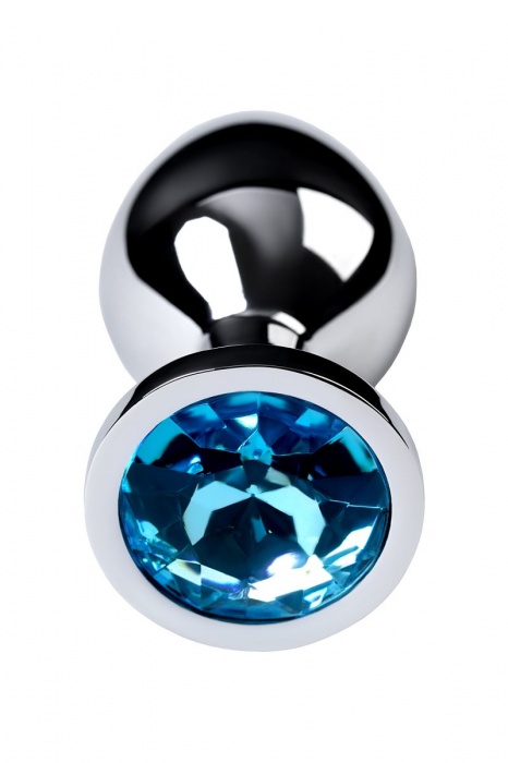 Серебристая конусовидная анальная пробка с голубым кристаллом - 8 см. - ToyFa - купить с доставкой в Сыктывкаре