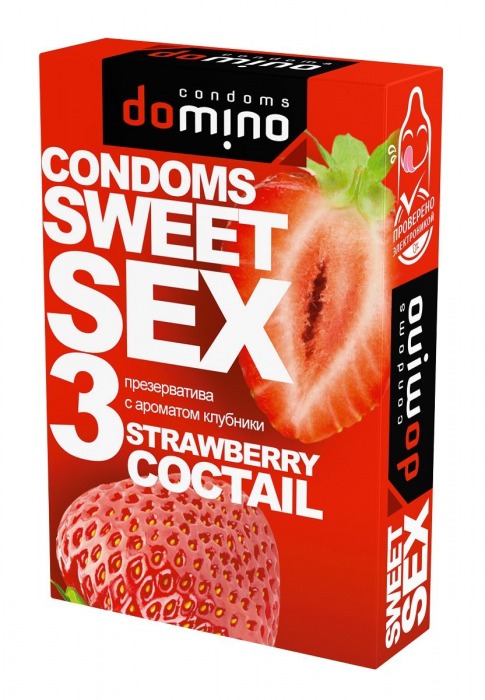 Презервативы для орального секса DOMINO Sweet Sex с ароматом клубничного коктейля  - 3 шт. - Domino - купить с доставкой в Сыктывкаре