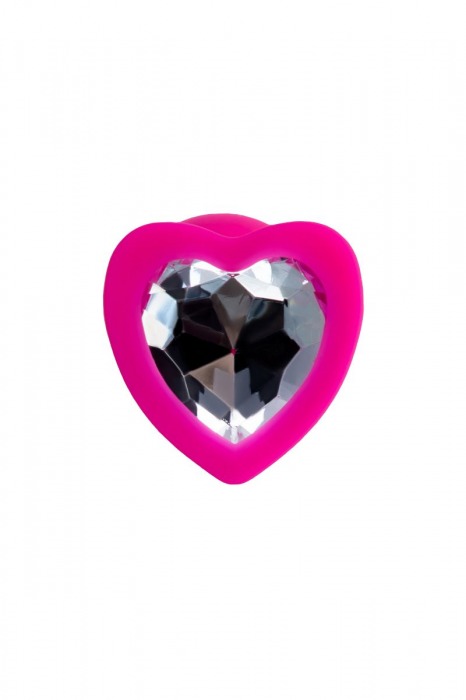 Розовая анальная втулка Diamond Heart с прозрачным кристаллом - 7 см. - ToyFa - купить с доставкой в Сыктывкаре