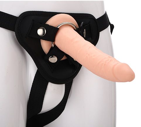 Телесный страпон на черных трусиках STRAP ON REAL DILDO - 20 см. - Dream Toys - купить с доставкой в Сыктывкаре