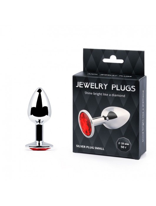 Серебристая анальная пробка с красным стразом - 7,2 см. - Anal Jewelry Plug - купить с доставкой в Сыктывкаре
