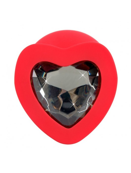 Красная силиконовая анальная пробка с черным стразом-сердечком - 9,3 см. - Orion - купить с доставкой в Сыктывкаре