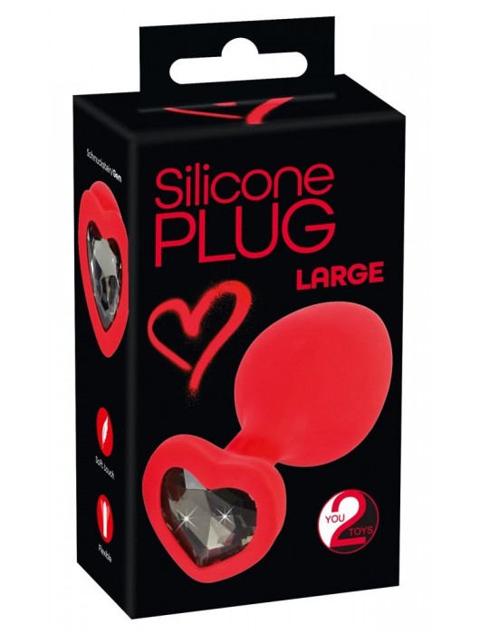 Красная силиконовая анальная пробка с черным стразом-сердечком - 9,3 см. - Orion - купить с доставкой в Сыктывкаре