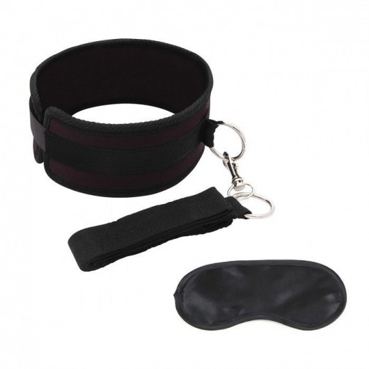 Черный ошейник с длинным поводком Collar and Leash Set - Lux Fetish - купить с доставкой в Сыктывкаре