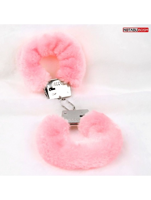 Металлические наручники с мягкой нежно-розовой опушкой - Notabu - купить с доставкой в Сыктывкаре
