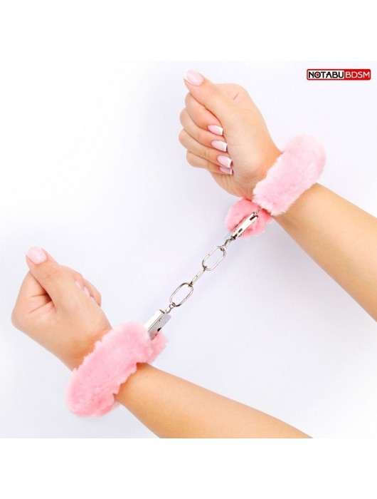 Металлические наручники с мягкой нежно-розовой опушкой - Notabu - купить с доставкой в Сыктывкаре