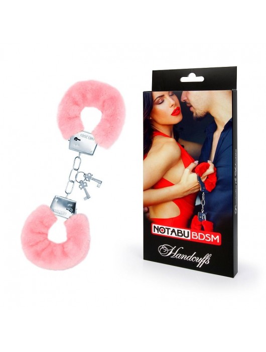 Металлические наручники с мягкой нежно-розовой опушкой - Notabu - купить с доставкой в Сыктывкаре